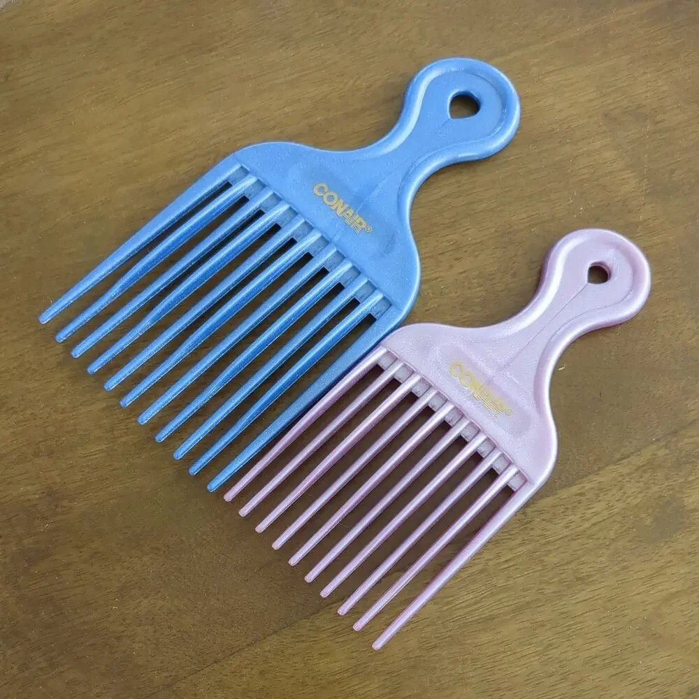 2 Vintage Conair hair pick lot lift style comb styling sparkle blue and pink